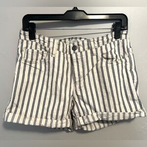H&M L.O.G.G. Ticking Stripe Cream Black Cuffed Mid Rise Twill Shorts